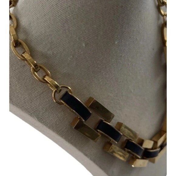 Ann Taylor Vintage Matte Gold and Black Leather Link Chain Necklace Quality 19” - Picture 16 of 16